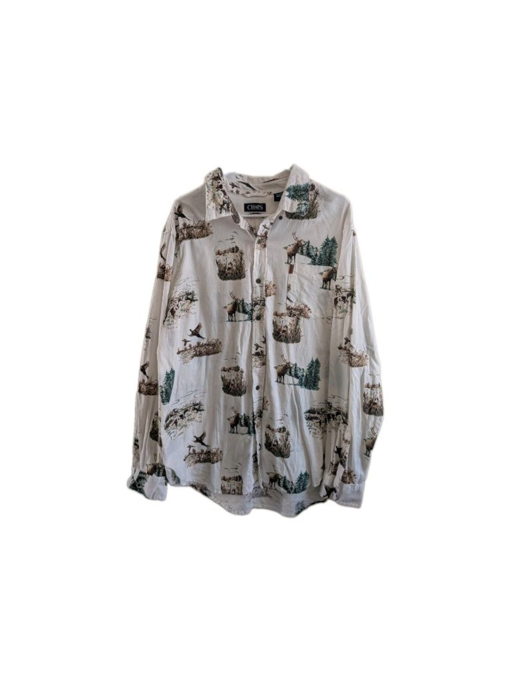 Chaps Button Front Top Mens XXL Elk Deer Pheasant All Over Print Cotton Gorpcore